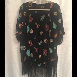 Torrid Black Floral Embroidered Kimono